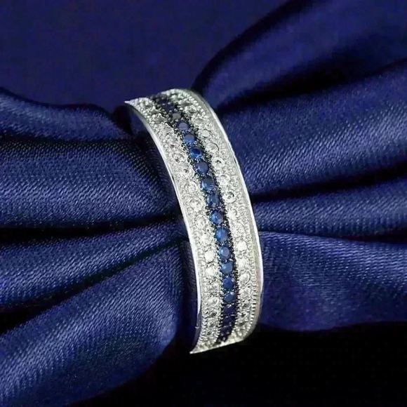 Jewelry - ✨925 Silver Plated 3A CZ Blue & White Color Micro Paved Ring, GPMB1489